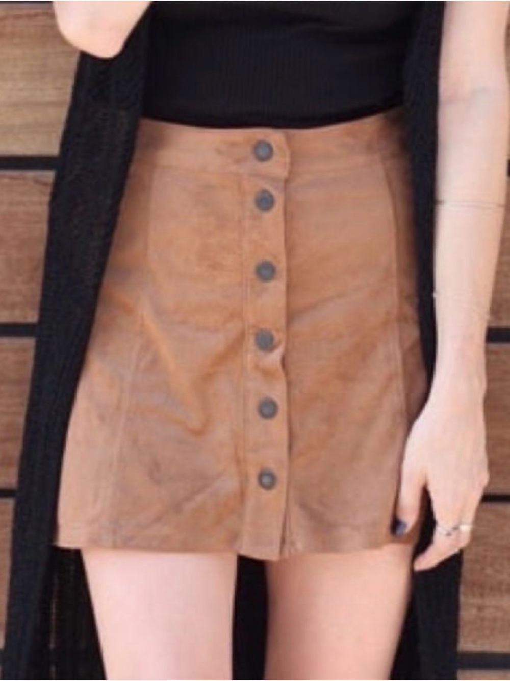 Brown Faux Suede Button Front Mini Skirt size 10